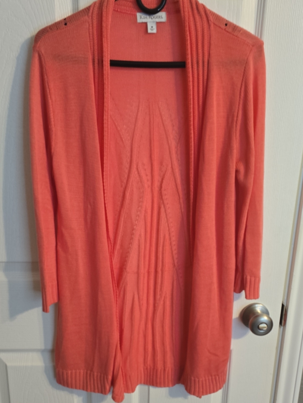 Kim Rogers  Coral Open-Front Lightweight Cardigan